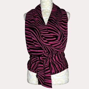 PA Pyong An Blouse Top Animal Print Tie Waist Pink Black 44 US L am